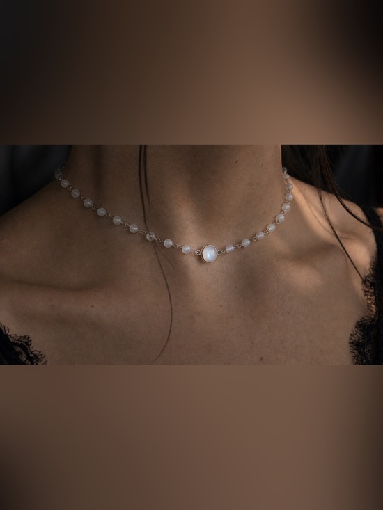 elegant nightmares Jewelry - Sterling Silver Moonstone Choker | Dainty Wire Wrapped Necklace